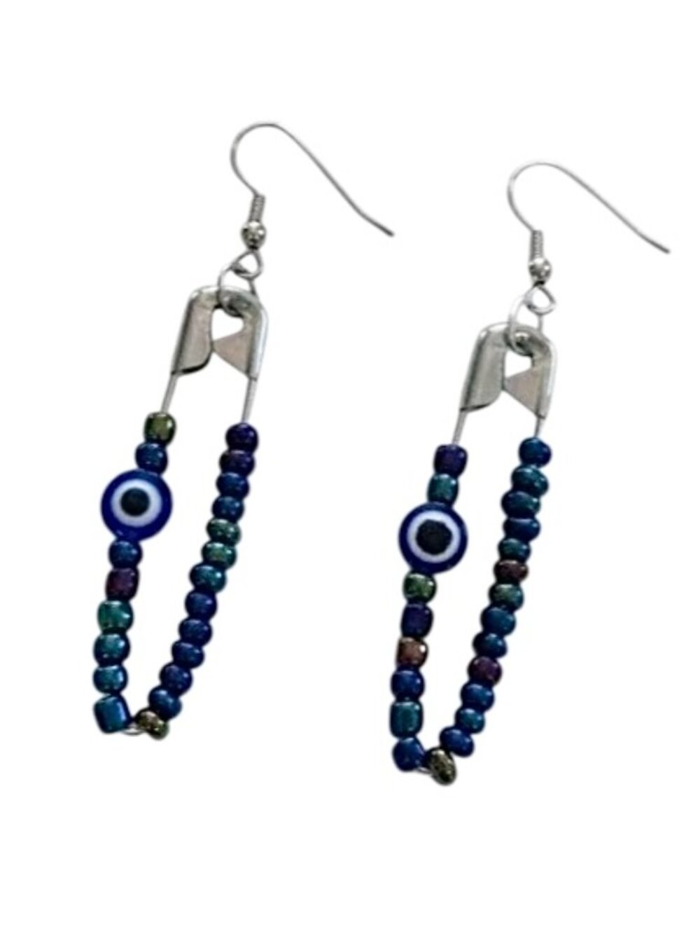 Handmade Evil Eye Safety Pin Earrings